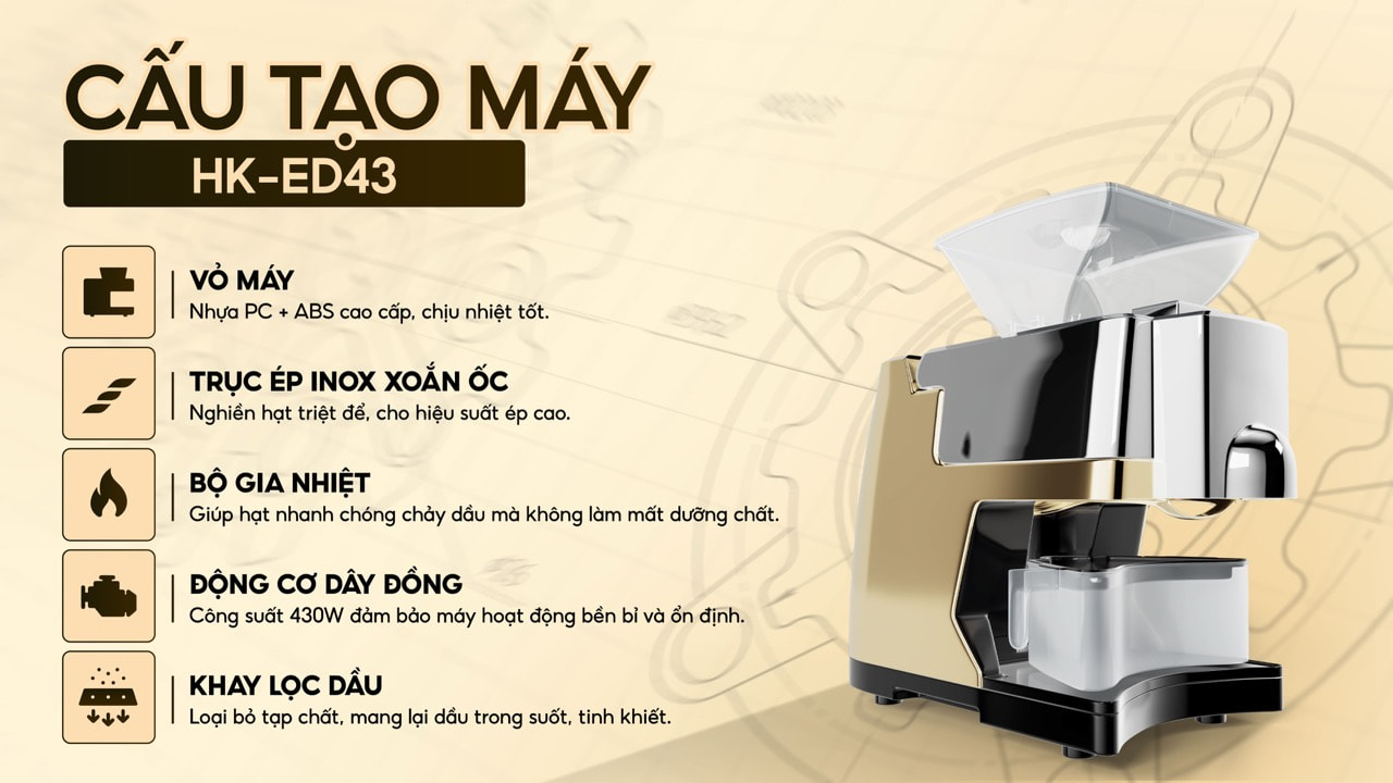 Máy ép dầu lạc HAKAWA HK-ED43 24 Cấu tạo máy ép dầu hakawa hked43