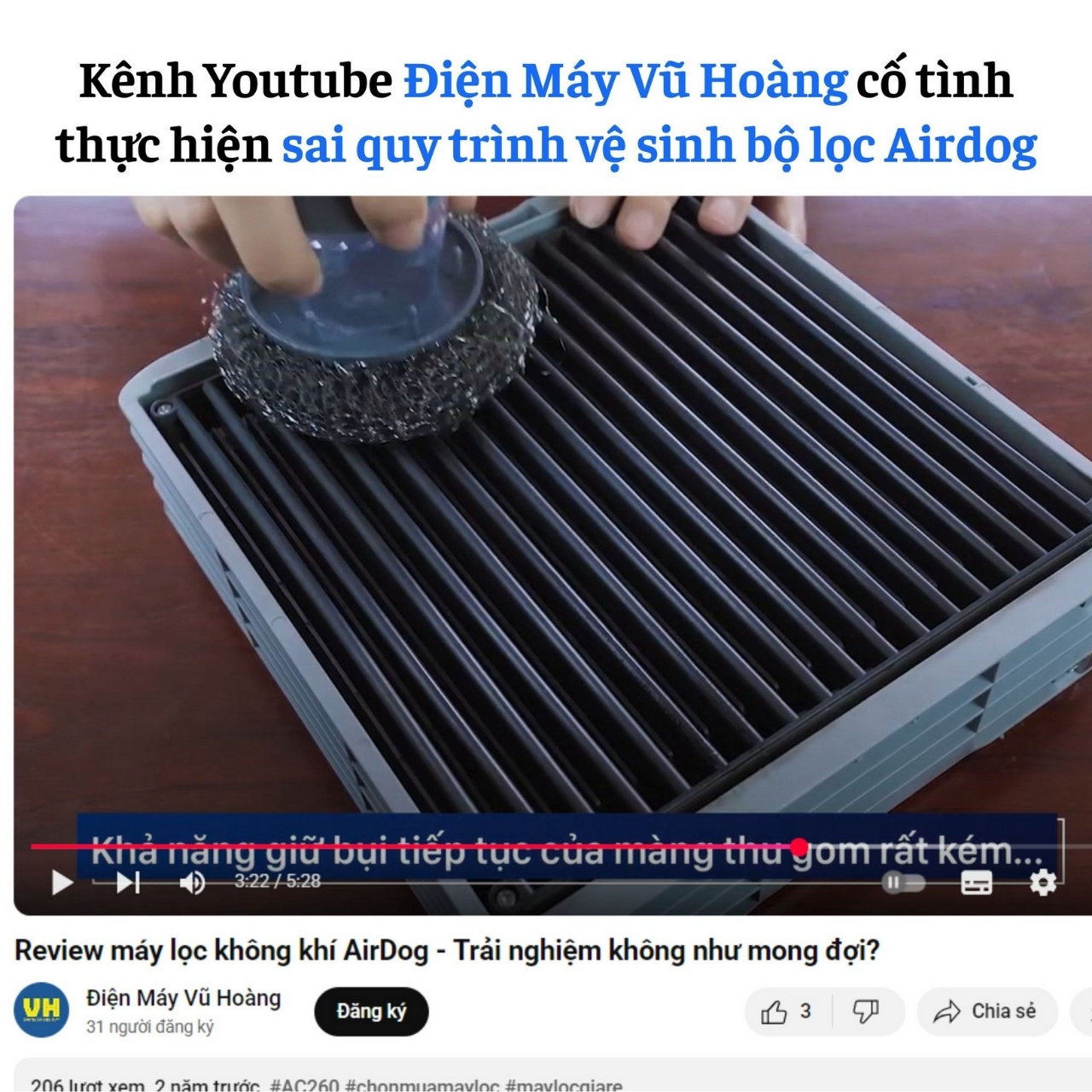 Cảnh báo giả mạo khách hàng Airdog lừa đảo người tiêu dùng 26 Khi mua hàng chính hãng tại Airdog, chúng tôi có hướng dẫn người dùng vệ sinh bằng miếng bọt biển chứng không phải miếng chà sắt như nhiều khách hàng sử dụng