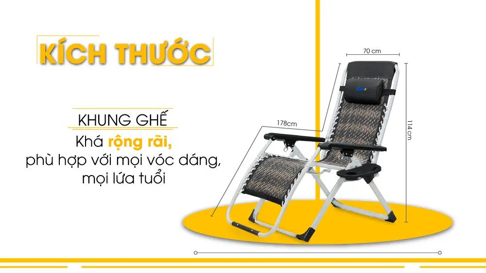 Ghế xếp thư giãn HAKAWA HK-G21P NEW có nệm 5 Kích thước ghế xếp HK-G21P New rộng rãi