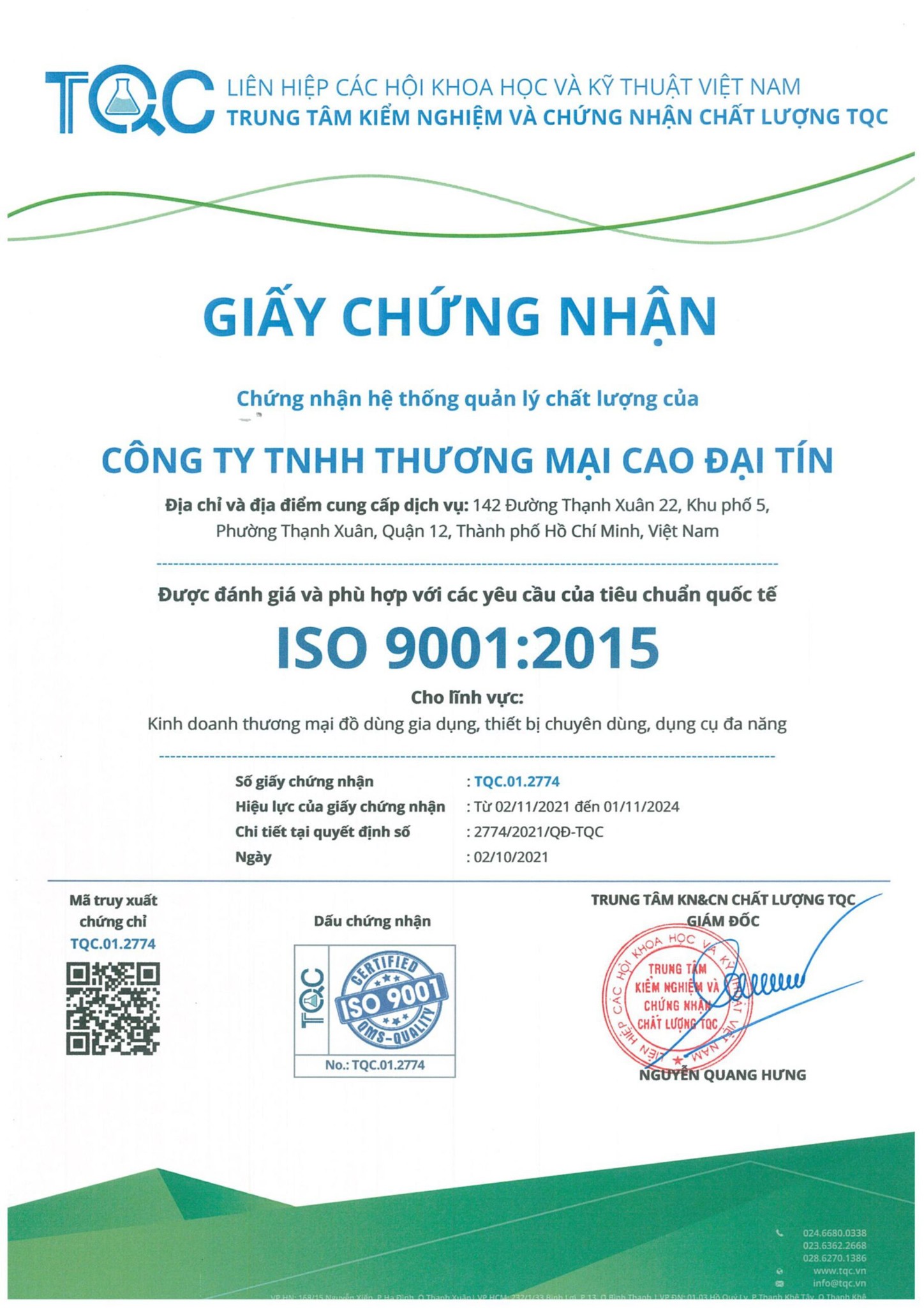 Chứng Nhận ISO 9001-2015 1 Chứng nhận ISO 9001:2015