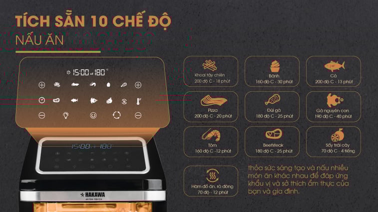 Nồi chiên không dầu tích hợp 10 chế độ nấu ăn
