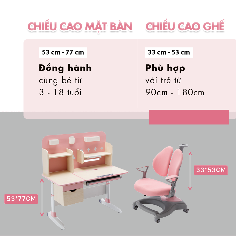 Bàn học cao cấp chống gù, chống cận cho trẻ HAKAWA HK-BH08 15 Chiều cao mặt bàn và ghế điều chỉnh linh hoạt phù hợp với độ tuổi và dáng người từng bé