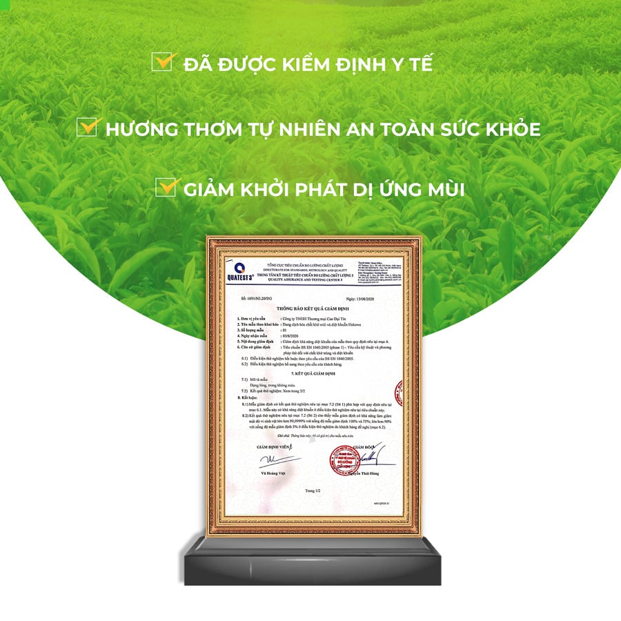 Máy khử mùi diệt khuẩn HAKAWA HK-2020KT 16 Dung dịch khử mùi diệt khuẩn của Hakawa đã được kiểm định y tế, hương thơm tự nhiên an toàn cho sức khoẻ, giảm các chứng dị ứng do mùi