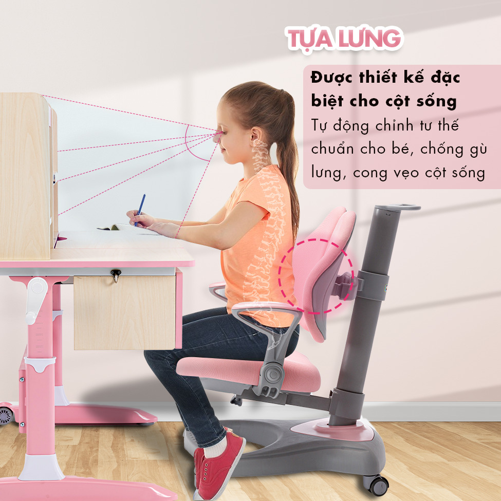 Bàn học cao cấp chống gù, chống cận cho trẻ HAKAWA HK-BH08 18 Tựa lưng của ghế được thiết kế đặc biệt cho cột sống, tự động chỉnh tư thế chuẩn cho bé, chống gù lưng cong vẹo cột sống