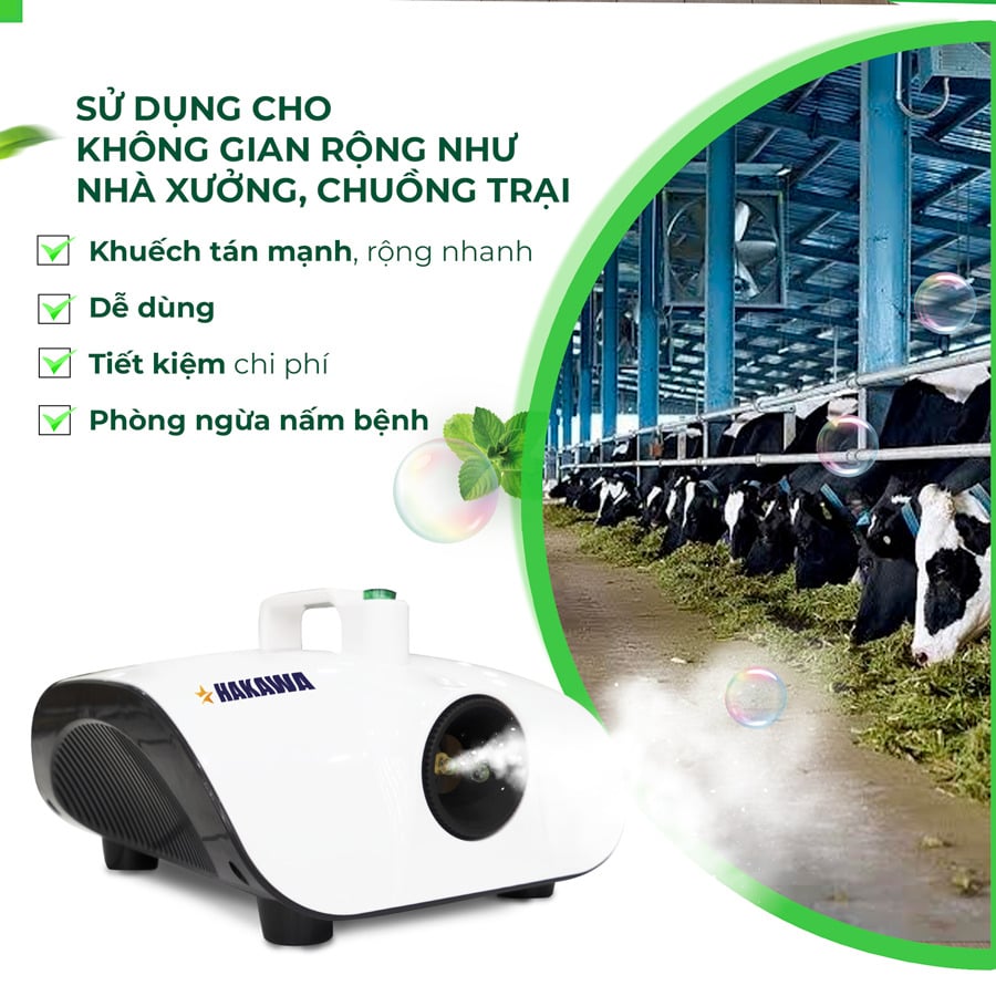 Máy khử mùi diệt khuẩn HAKAWA HK-2020KT 18 Máy khử mùi diệt khuẩn Hakawa sử dụng được cho không gian rộng như nhà xưởng và chuồng trại nhờ khả năng khuếch tán dung dịch mạnh, trên diện rộng và nhanh. Máy dễ sử dụng tiết kiệm chi phí và phòng ngừa nấm bệnh vô cùng hiệu quả
