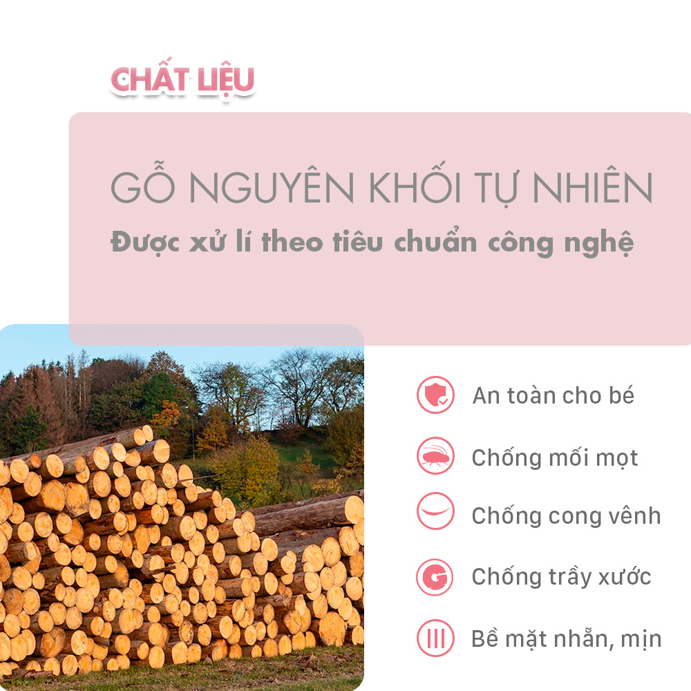 Bàn học cao cấp chống gù, chống cận cho trẻ HAKAWA HK-BH08 10 Chất liệu gỗ nguyên khố tự nhiên được xử lý theo tiêu chuẩn công nghệ an toàn, chống mối mọt, cong vênh, trầy xước với bề mặt nhẵn và mịn