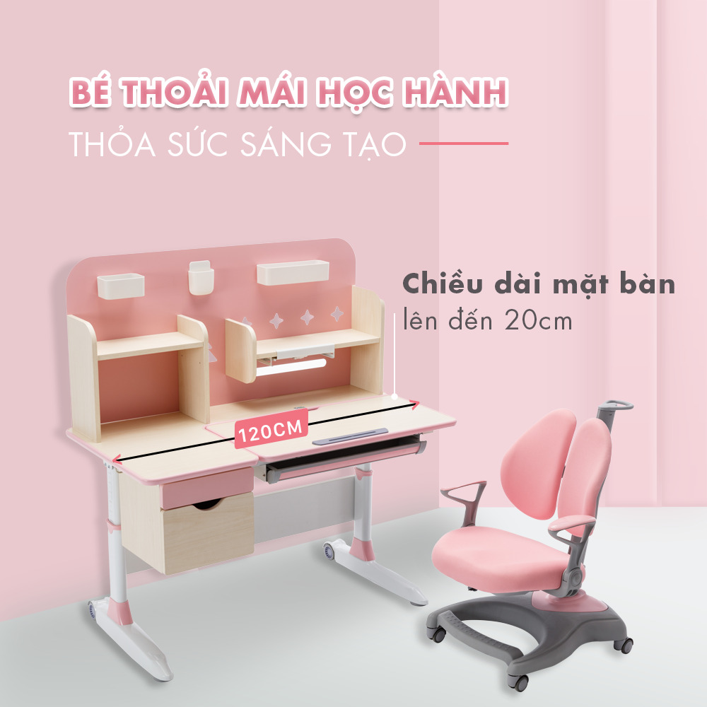 Bàn học cao cấp chống gù, chống cận cho trẻ HAKAWA HK-BH08 11 Chiều dài mặt bàn lên đến 120cm cho bé thoả sức học hành và sáng tạo