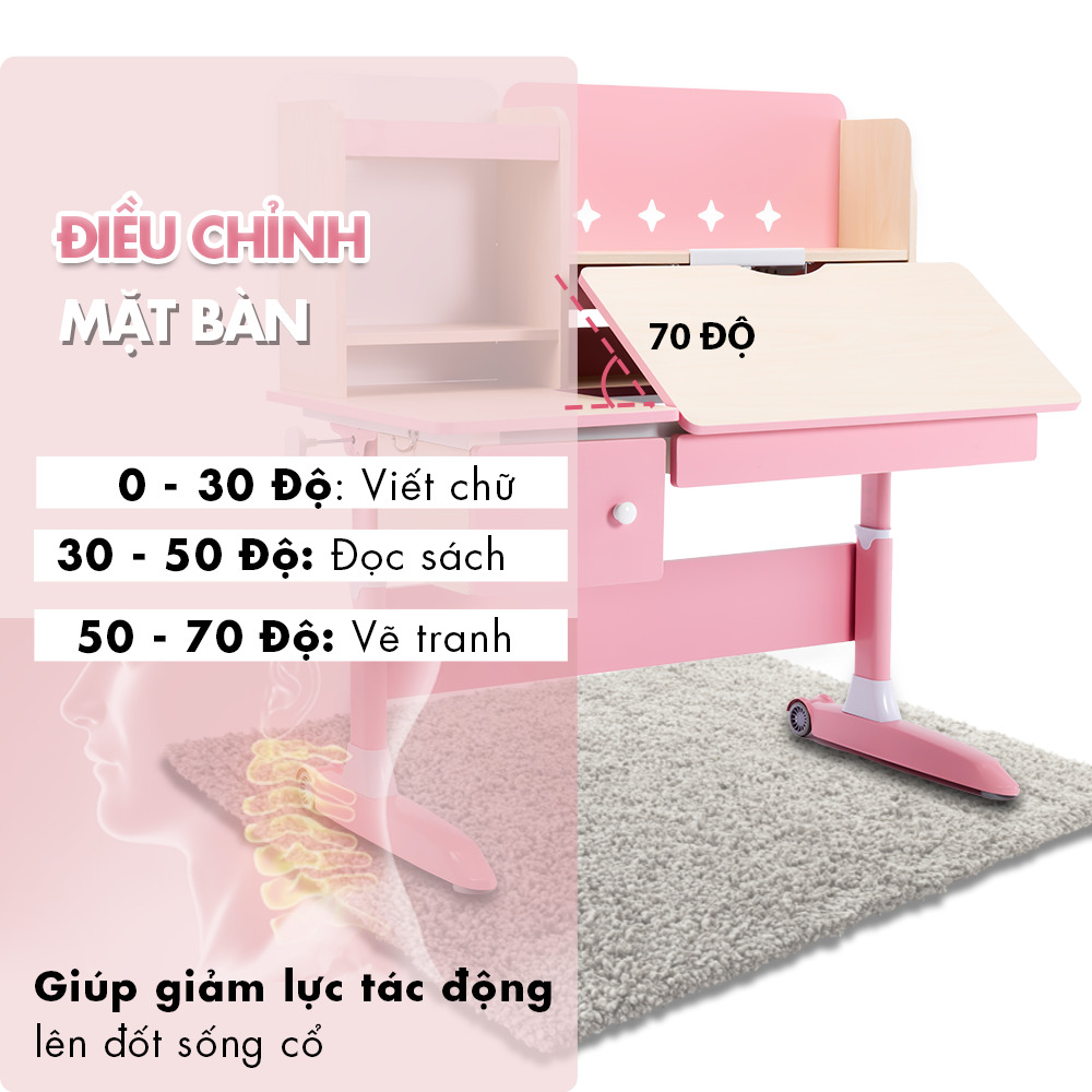 Bàn học cao cấp chống gù, chống cận cho trẻ HAKAWA HK-BH08 12 Điều chính mặt bàn phù hợp với nhiều mục đích như viết chữ, đọc sách và vẽ tranh