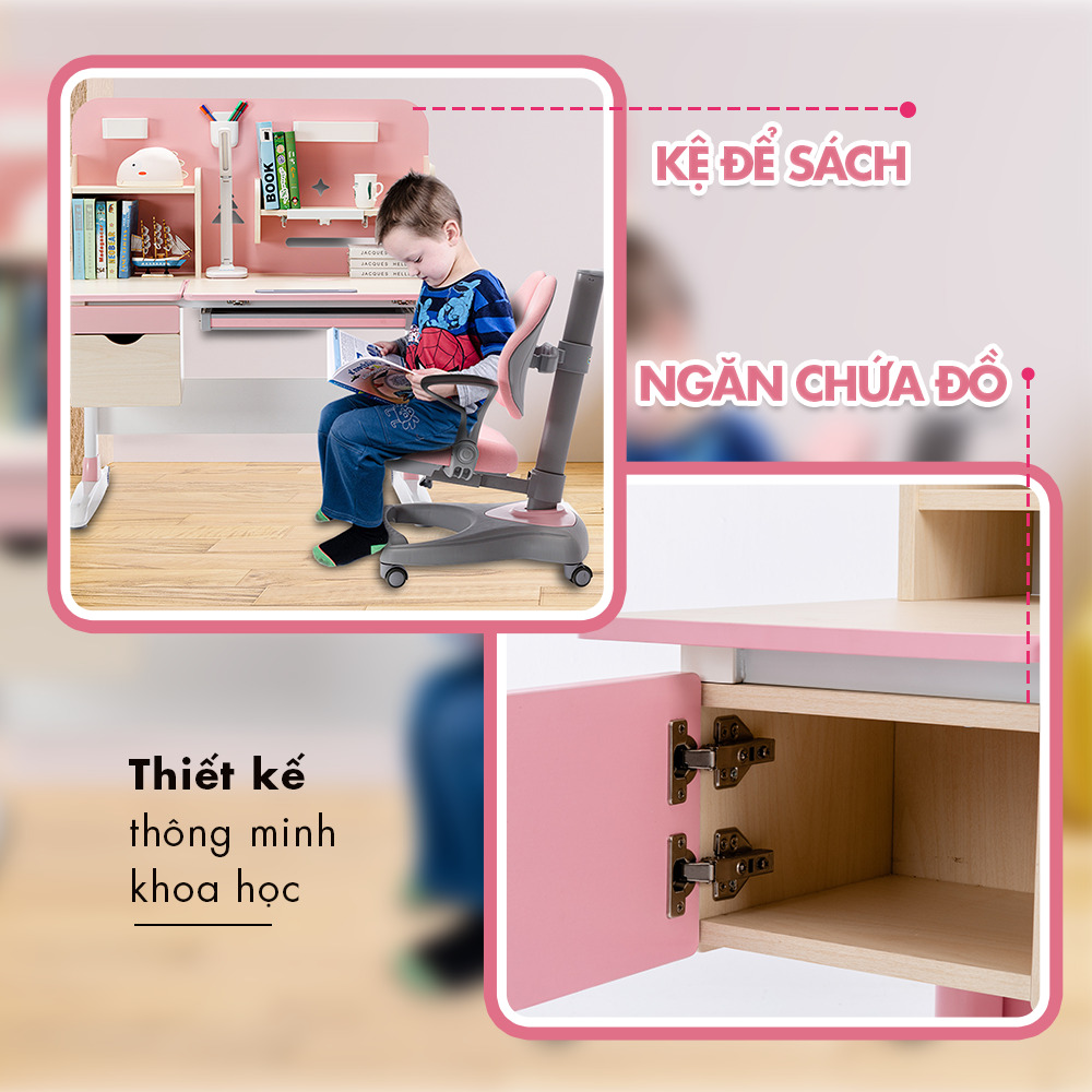 Bàn học cao cấp chống gù, chống cận cho trẻ HAKAWA HK-BH08 13 Bàn được thiết kế thông minh khoa học cho việc học tập, kết hợp với kệ để sách và ngăn chứa đồ