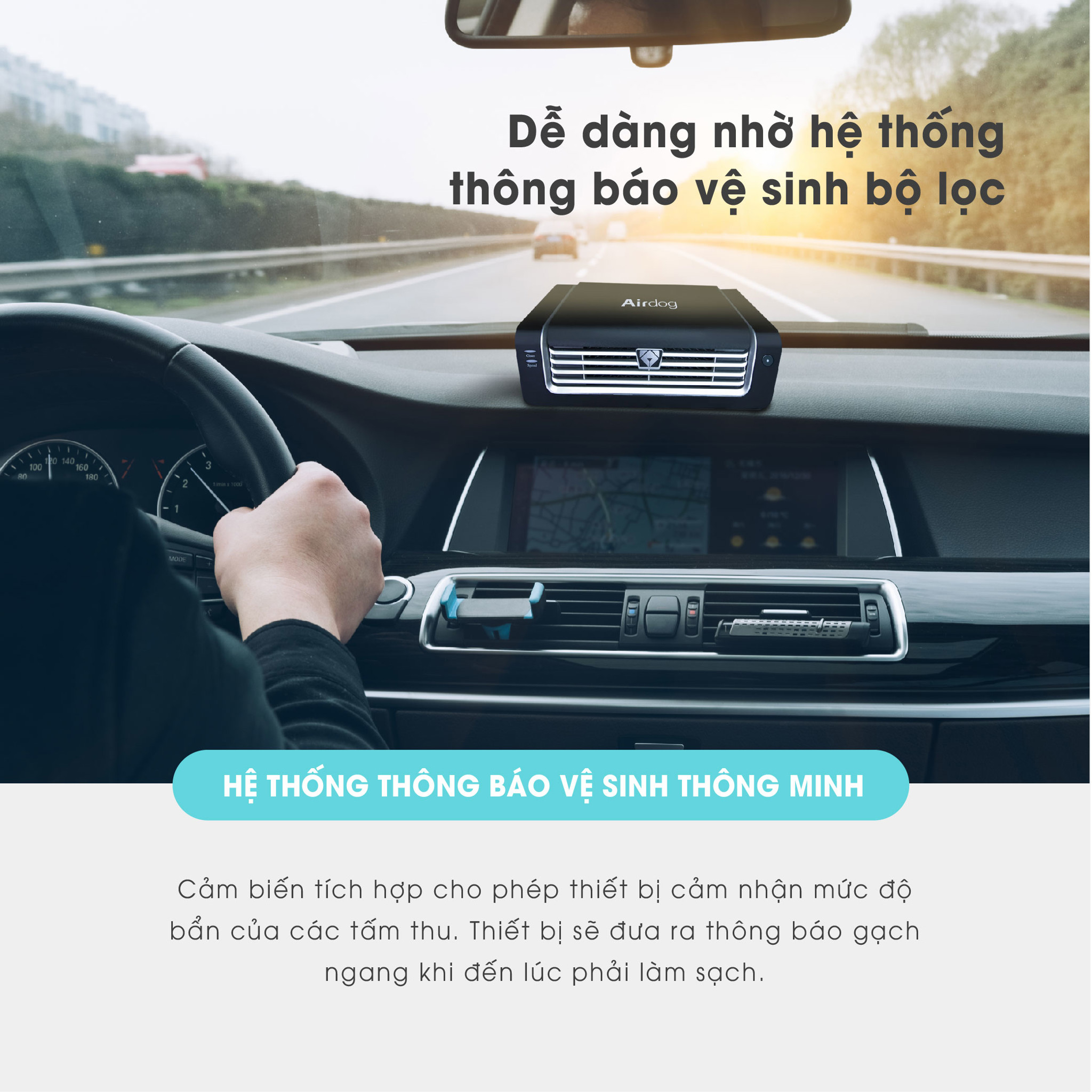 Máy lọc không khí ô tô cao cấp AIRDOG V5 14 Máy có tích hợp cơ chế cảm biến cảnh bảo vệ sinh màng lọc khi tới thời điểm phải làm sạch