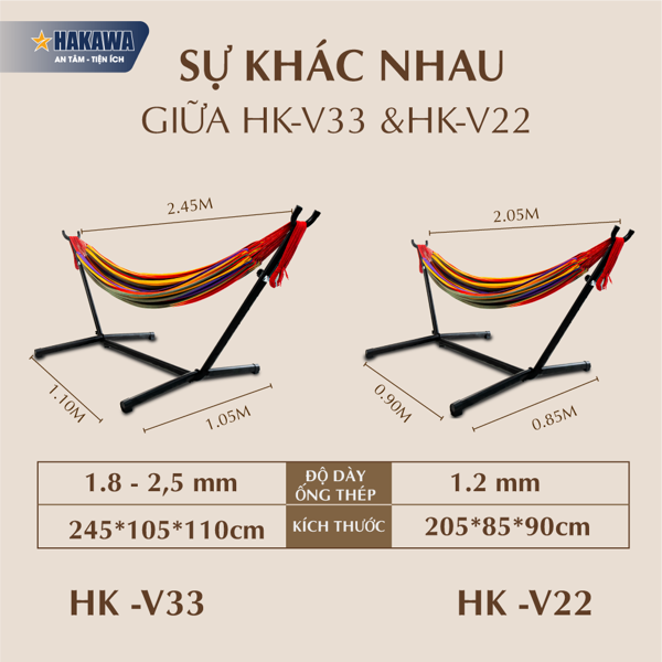 Sự khác biệt giữa võng xếp thư giãn Hakawa HK-V22 và HK-V33
