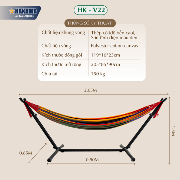 Thông số sản phẩm võng xếp thư giãn Hakawa HK-V22