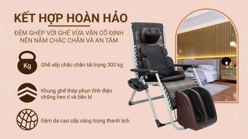 Combo massage toàn thân HAKAWA (HK-M11+G21PNEW) 5 Nệm ghép với ghế sự kết hợp hoàn hảo