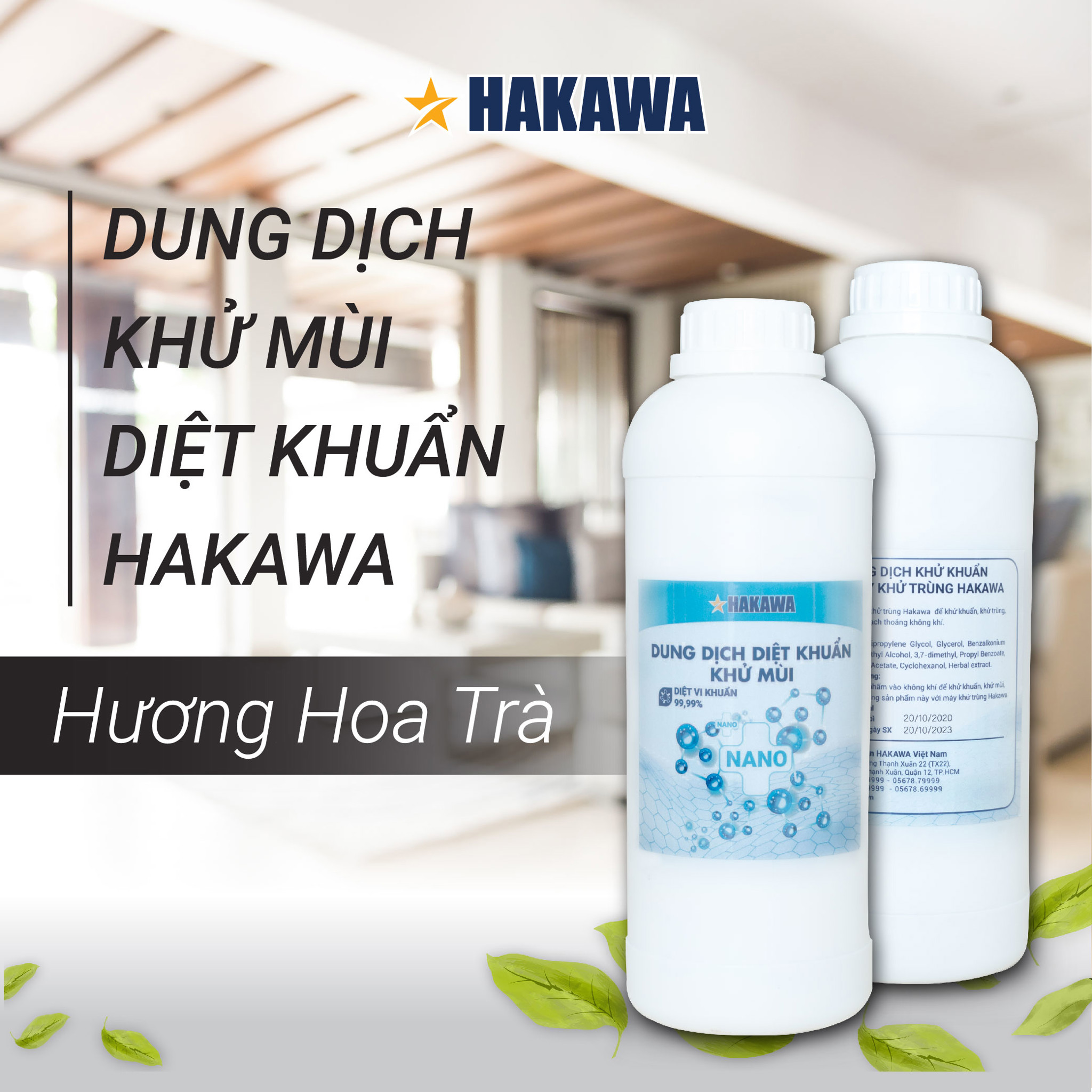 Dung dịch diệt khuẩn khử mùi nano HAKAWA 1 lít (new) 10 Dung dịch khử mùi diệt khuẩn an toàn cho các thiết bị điện tử