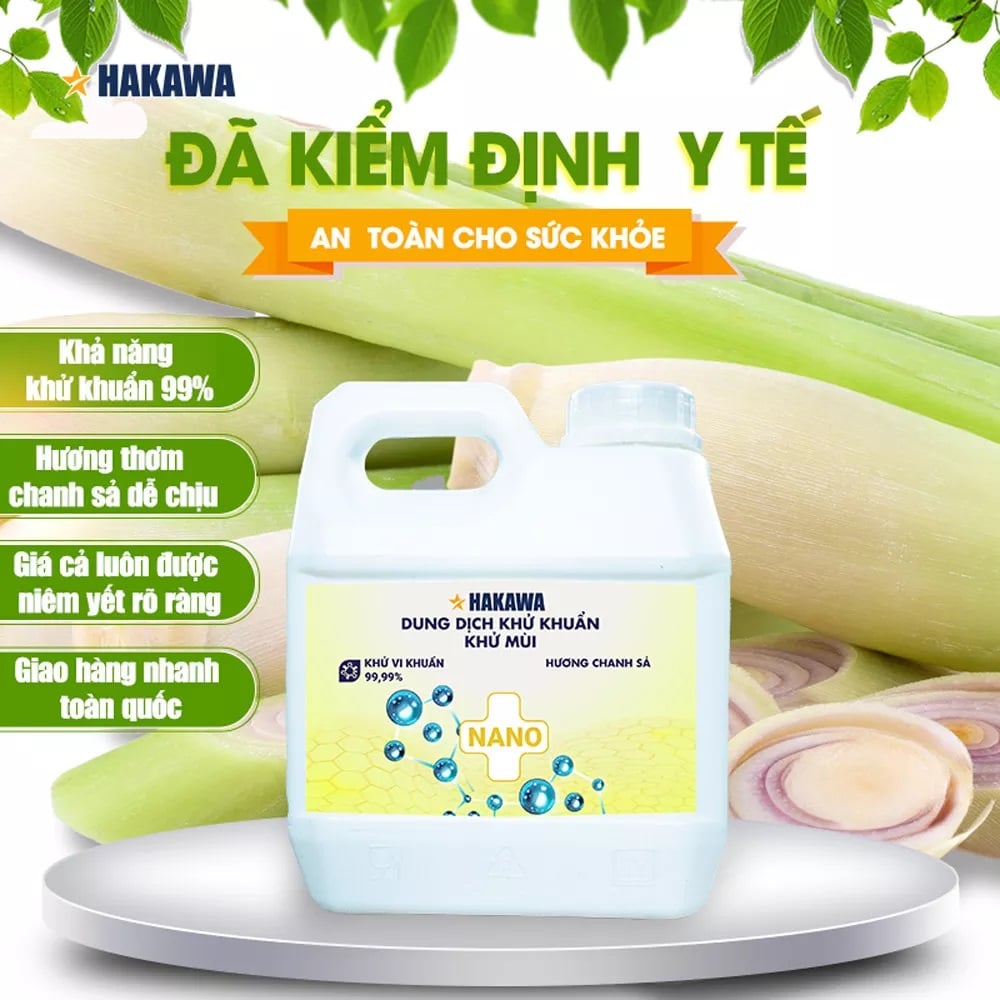 Dung dịch khử khuẩn – khử mùi nano chanh sả 1 lít 12 Dung dịch khử khuẩn HAKAWA sự lựa chọn hàng đầu của người tiêu dùng