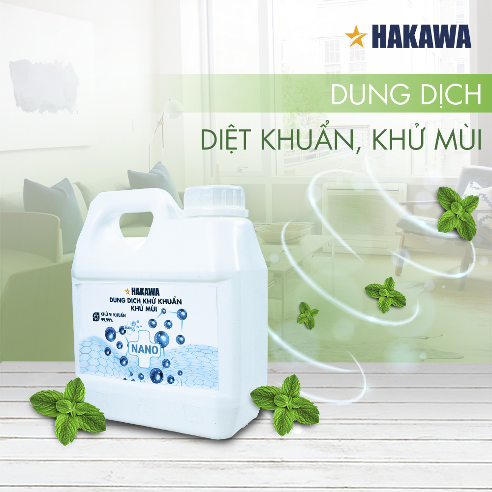 Dung dịch khử khuẩn nano bạc hà hàng nhập (1 lít) 10 Dung dịch diệt khuẩn khử mùi Hakawa an toàn cho sức khoẻ