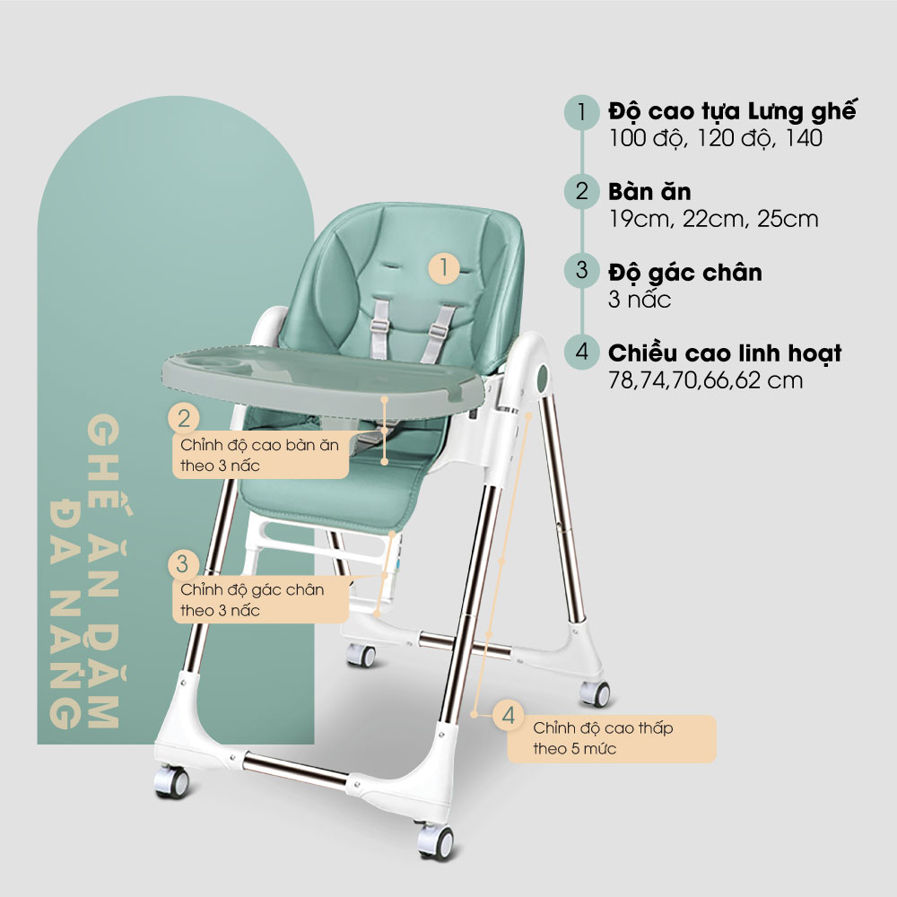 Ghế ăn dặm cho bé HAKAWA HK-B08 15 Ghế ăn dặm đa năng Hakawa có thể điều chỉnh tựa lưng, nấc gác chân, chiều cao và độ nghiêng mặt bàn linh hoạt phù hợp với đặc thù từng bè khác nhau