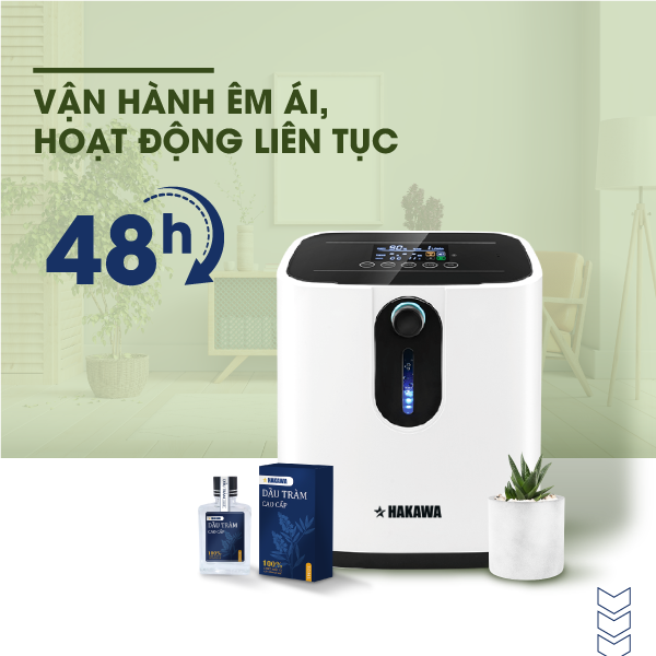Máy xông khí dung kết hợp TINH DẦU TRÀM HAKAWA 10 Máy tạo oxy Hakawa vận hành êm ái, hoạt động liên tục lên đến 48h