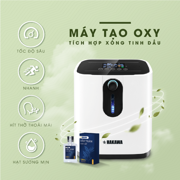 Máy xông khí dung kết hợp TINH DẦU TRÀM HAKAWA 14 Máy tao oxy tích hợp xông tinh dầu dạng hạt sương mịn giúp hít sâu, nhanh tạo cảm giác thoải mái
