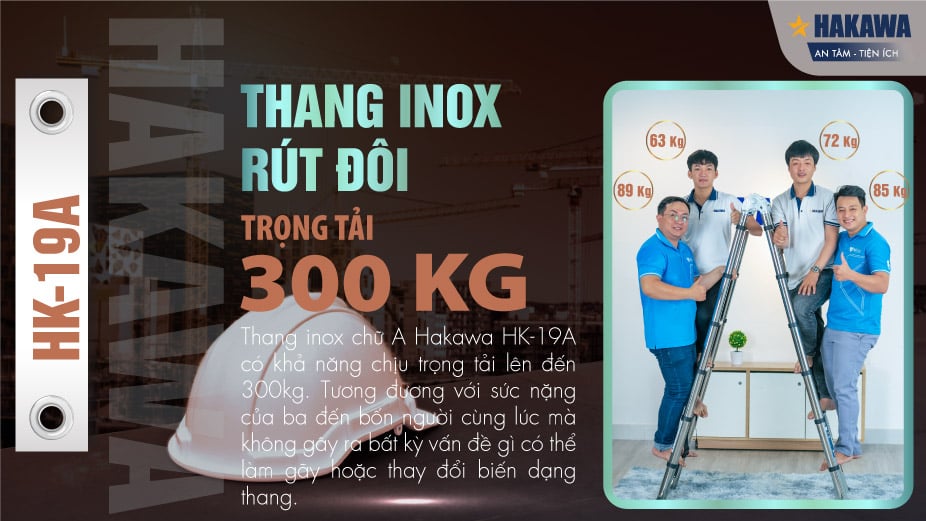 Trọng tải thang inox rút đôi chữ A Hakawa HK-19A