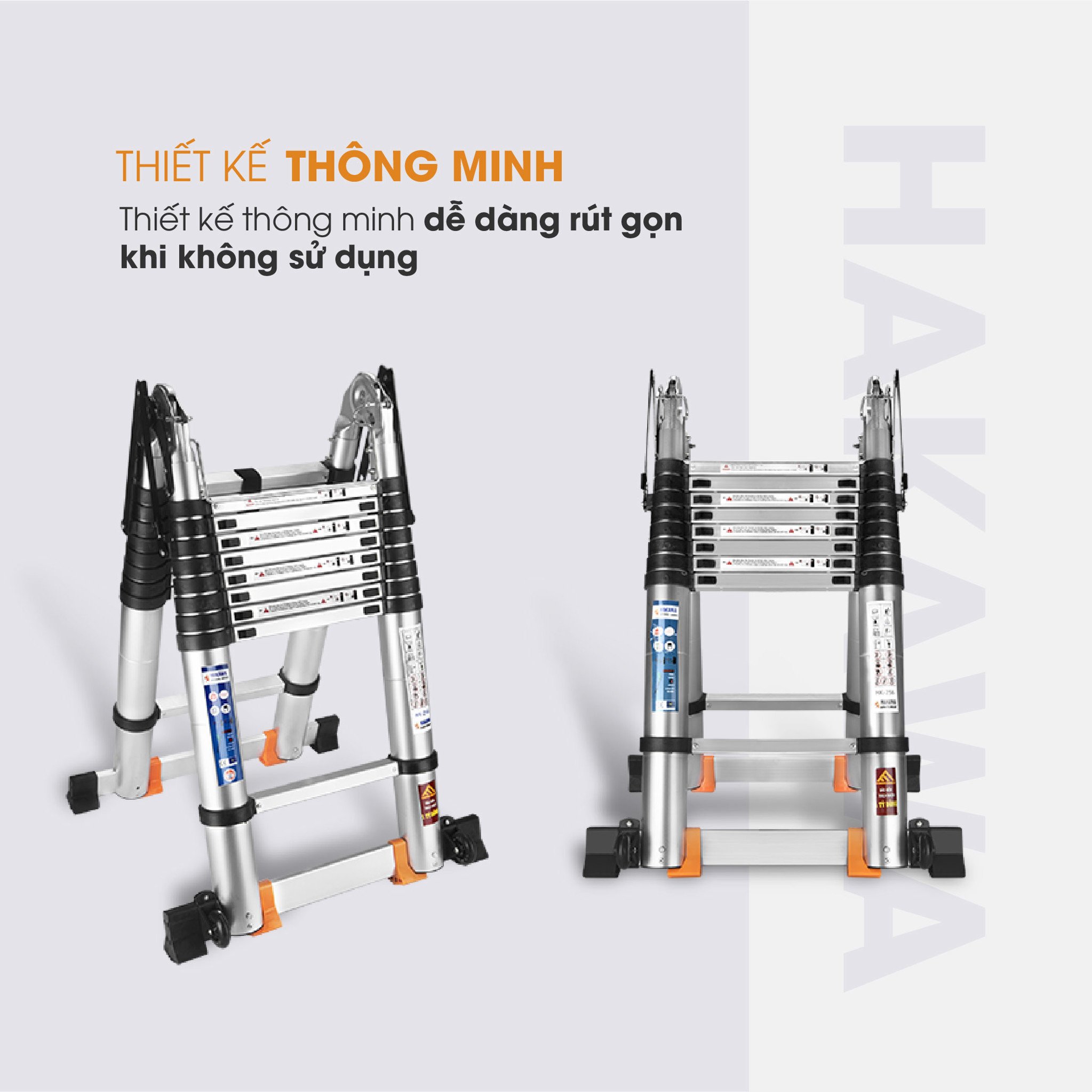 Thang nhôm rút đôi chữ A HAKAWA HK-256 15 HK-256 thiết kế thông minh dễ dàng rut gọn hoặc ruỗi thẳng trong sử dụng
