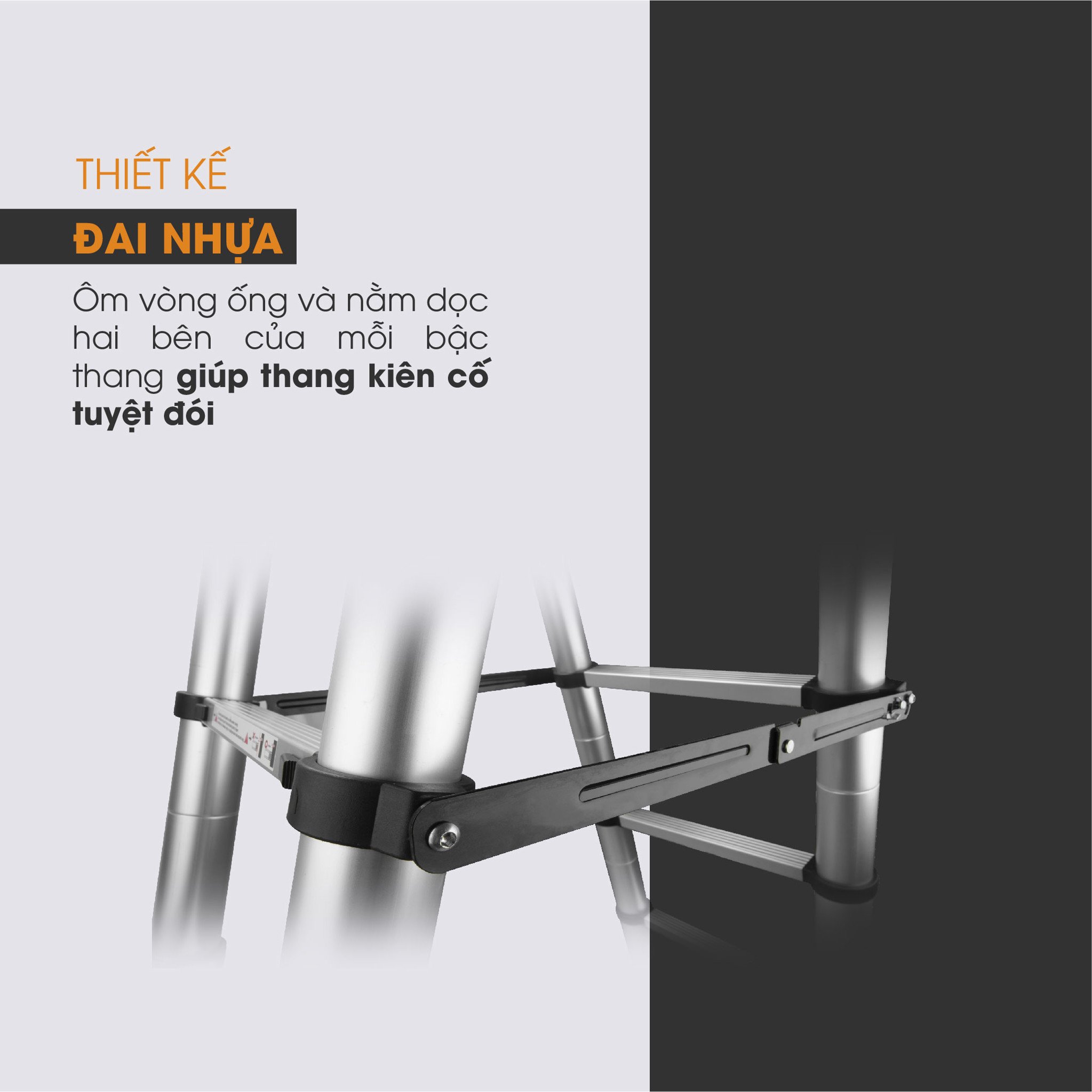 Thang nhôm rút đôi chữ A HAKAWA HK-256 14 Thiết kế đai nhựa ôm vòng ống
