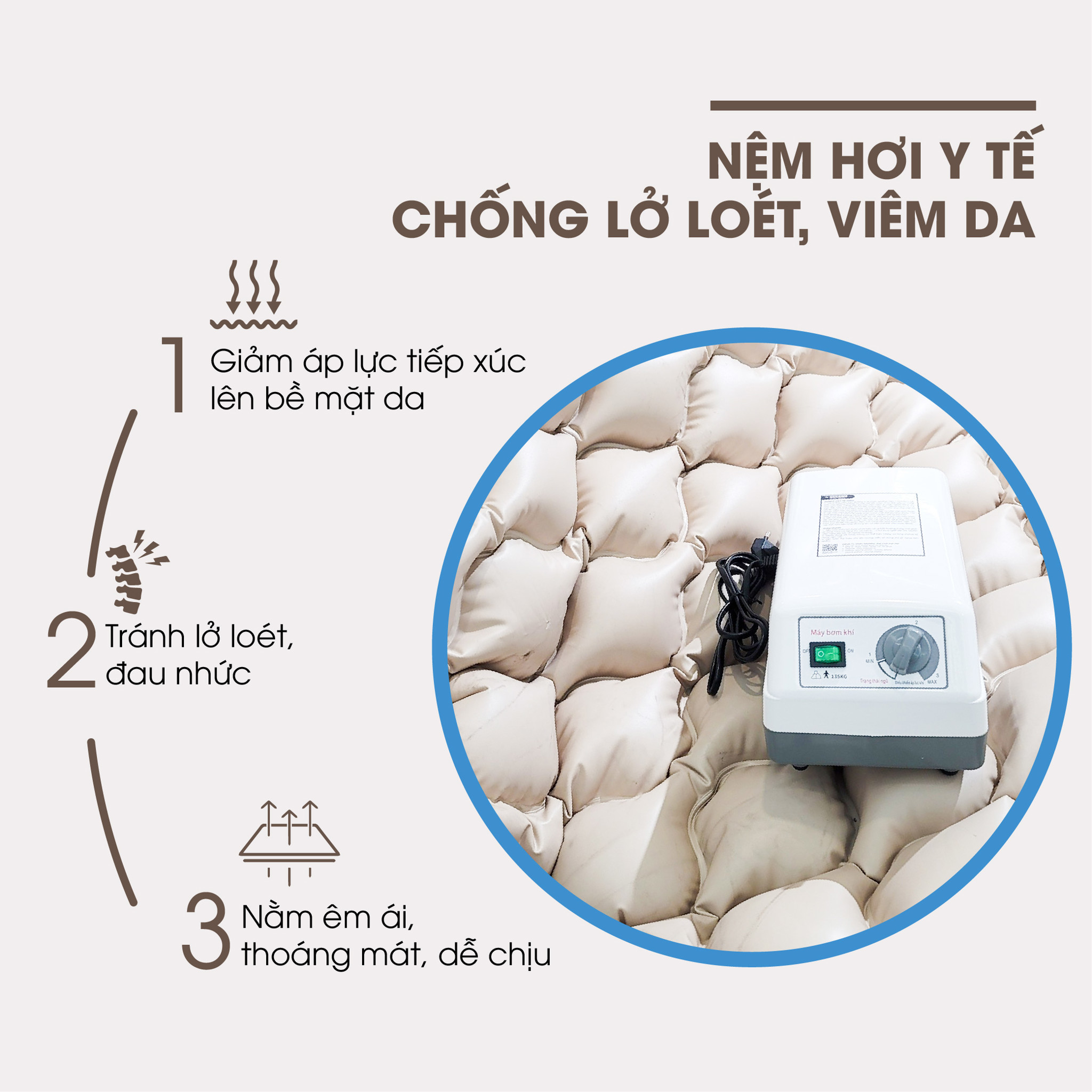 Nệm hơi y tế Hakawa chống lở loét viêm da mang lại cảm giác dễ chịu cho người bệnh