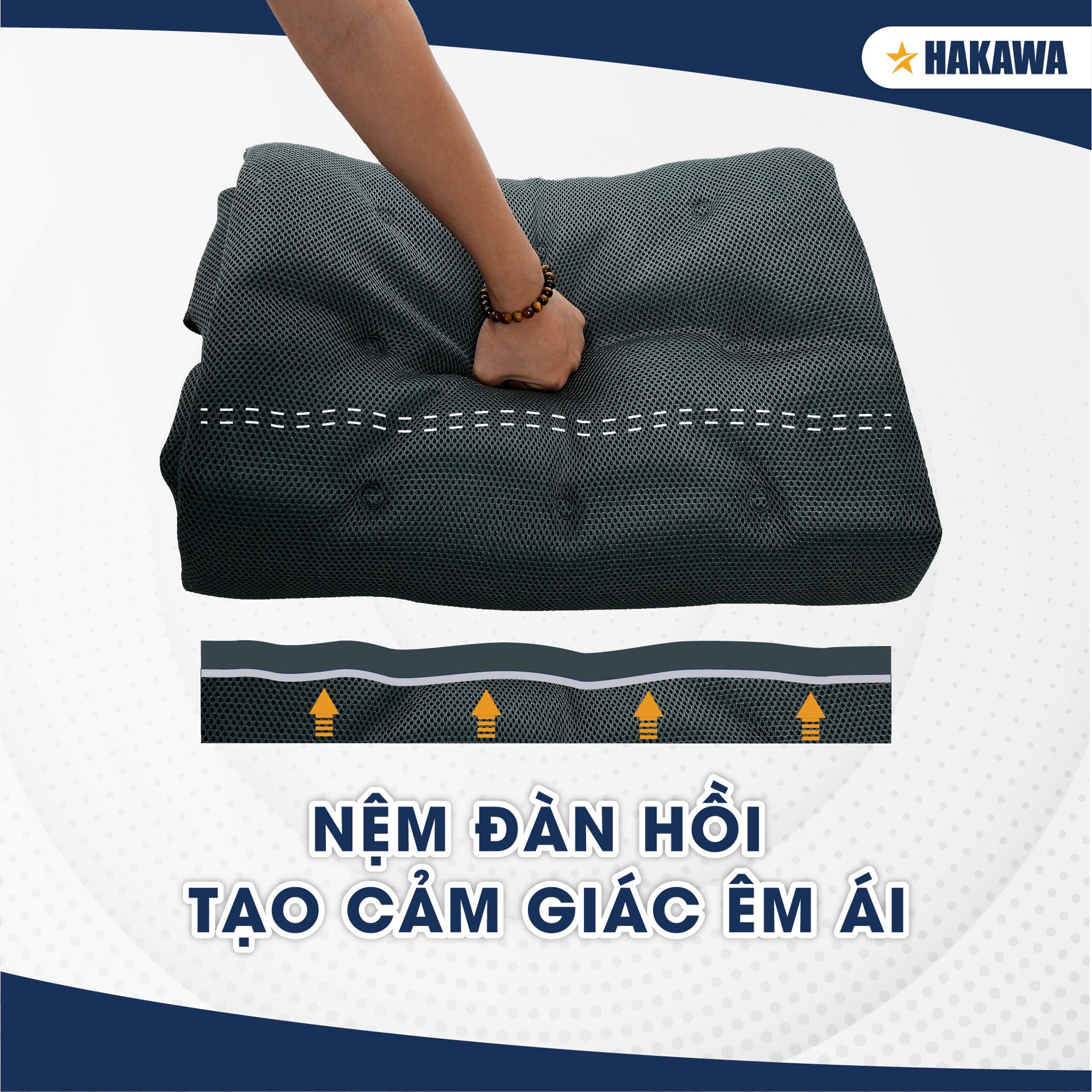 Nệm lót ghế xếp thư giãn cao cấp HAKAWA 13 Nệm xợi bông dày dặn tính đàn hồi mang đến sự êm ái thư giãn cho người sử dụng