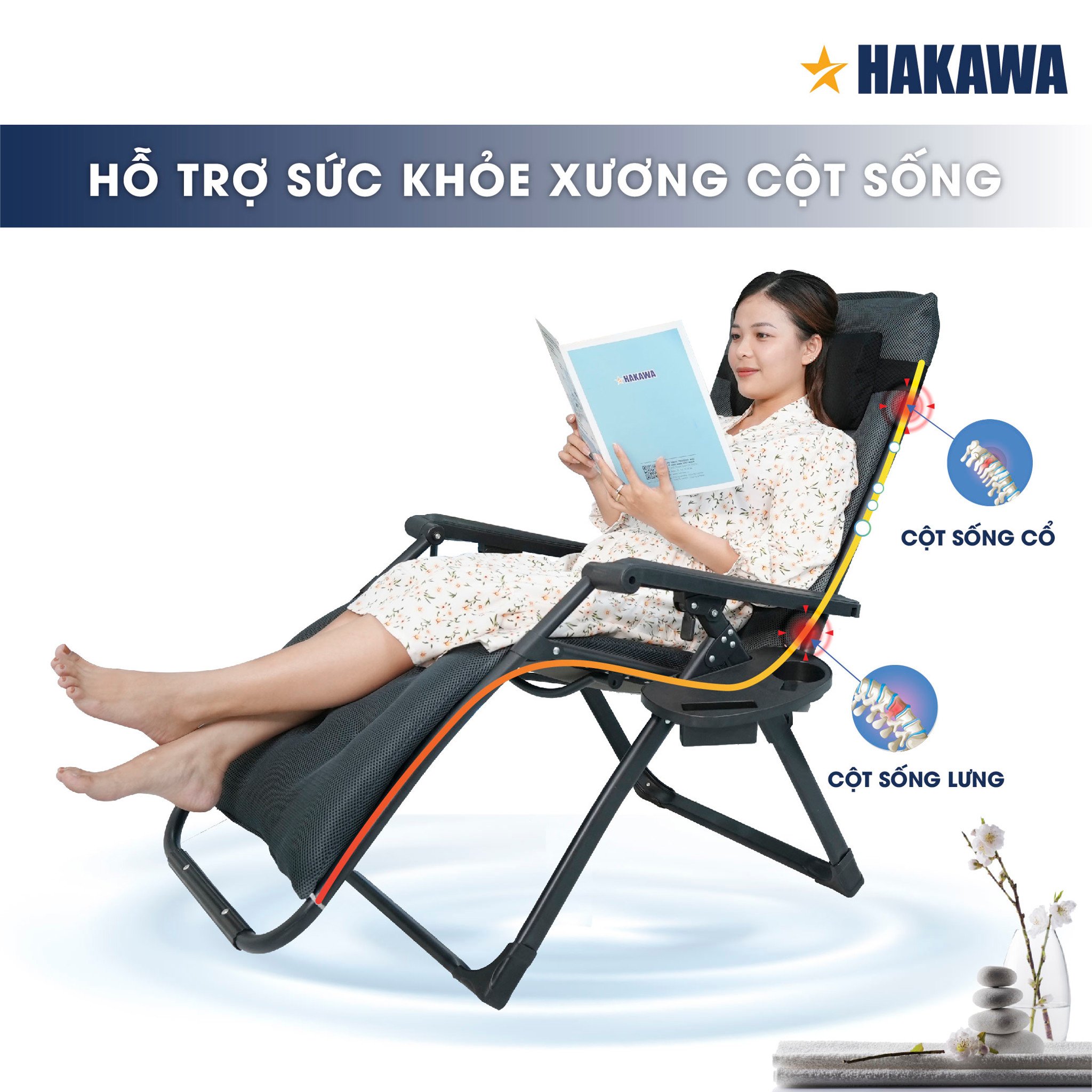 Nệm lót ghế xếp thư giãn cao cấp HAKAWA 14 Đệm đàn hồi cao tạo sự êm ái vô cùng dễ chịu