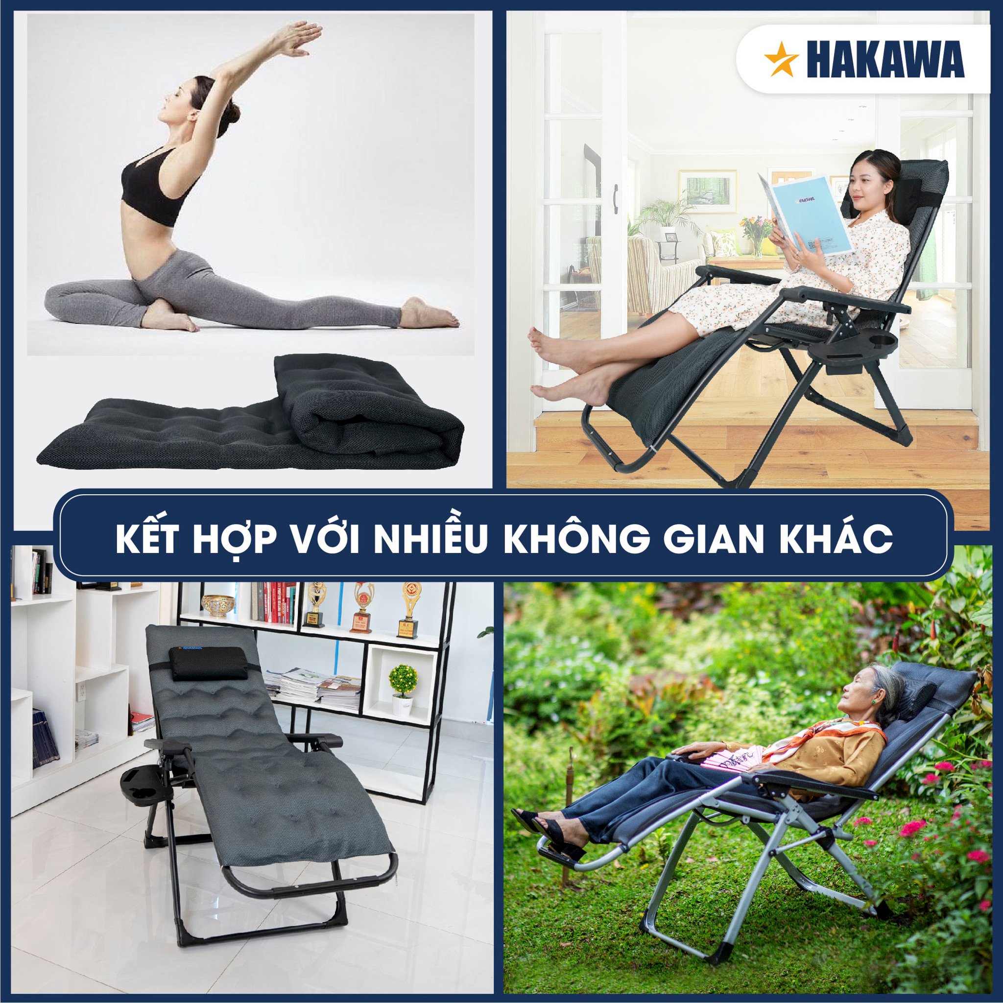 Nệm lót ghế xếp thư giãn cao cấp HAKAWA 12 Đệm lót ghế Hakawa nhỏ gọn, êm ái có thể ứng dụng rộng rãi với nhiều không gian khác nhau