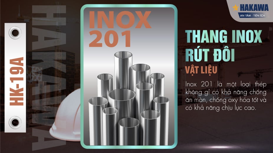 Thang inox chữ A HAKAWA HK-19A (3m8) 7 Nguyên liệu sản xuất thang inox rút đôi chữ A Hakawa HK-19A