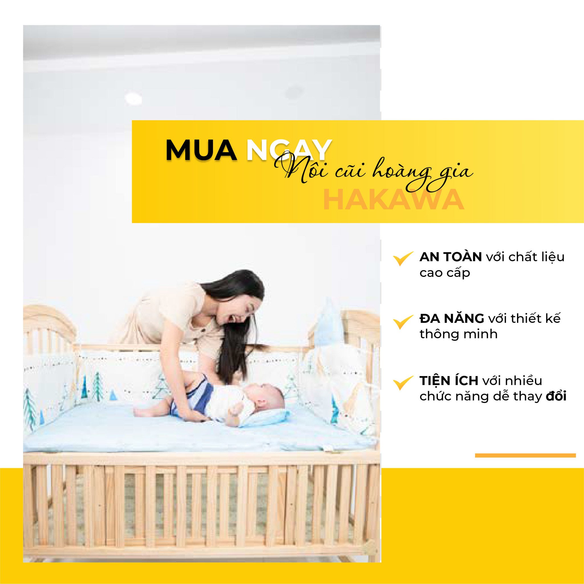 Nôi cũi em bé HAKAWA hoàng gia combo 4 9 Nôi cũi hoàng gia Hakawa đa năng, tiện ích và an toàn