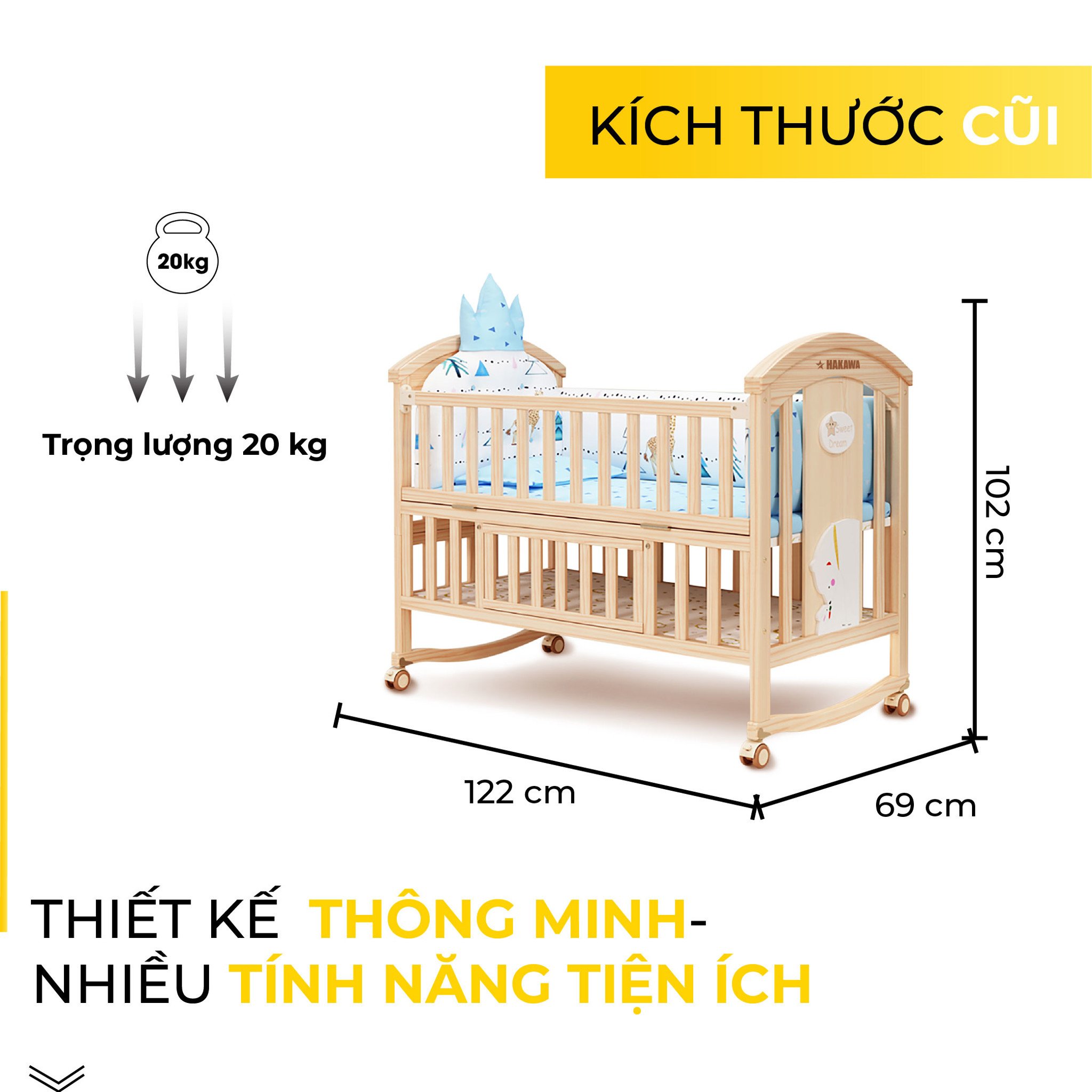 Nôi cũi em bé HAKAWA hoàng gia combo 4 16 Giường cũi thiết kế thông minh với nhiều tính năng tiện ích