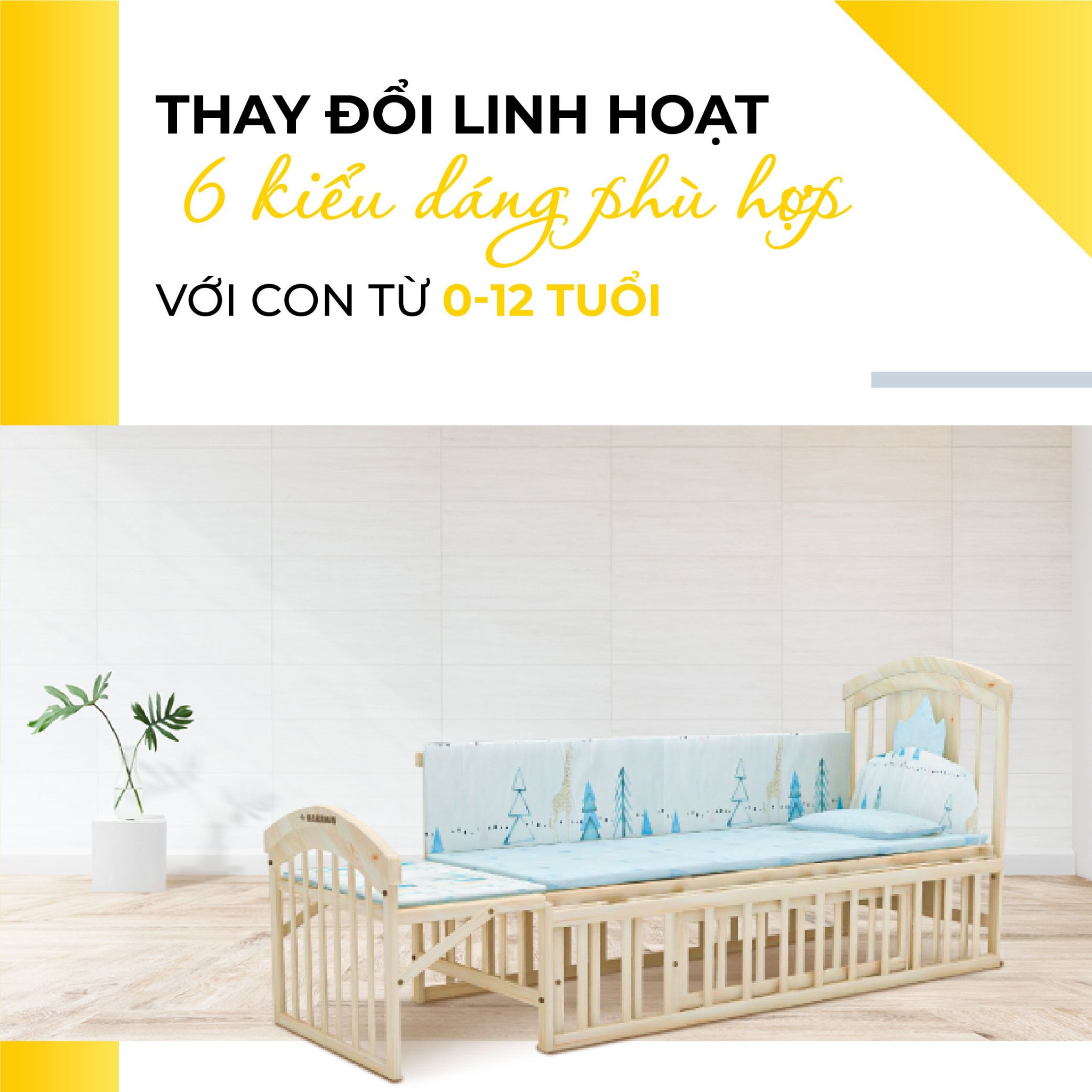 Nôi cũi em bé HAKAWA hoàng gia combo 4 27 Giường cũi Hakawa thay đổi linh hoạt với 6 kiểu dáng phù hơp với con từ 0 tới 12 tuổi