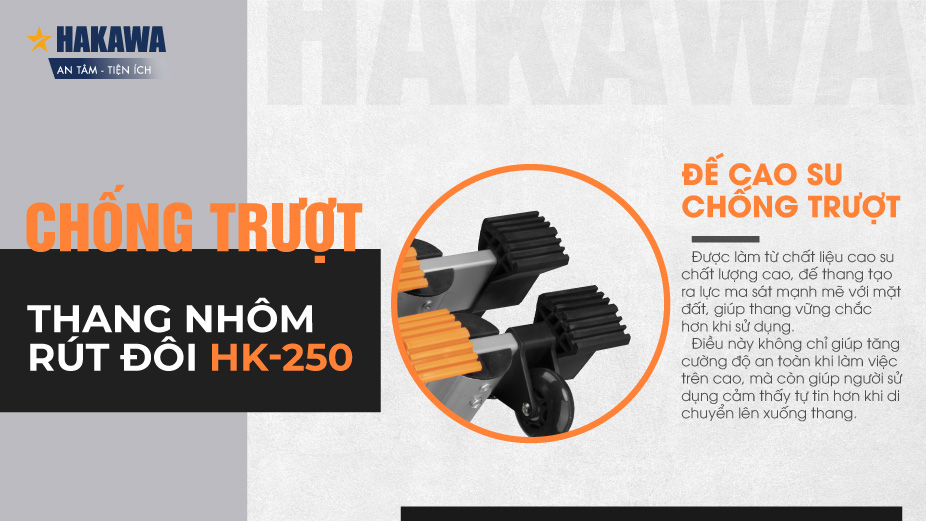 thang nhôm rút đôi chữ A Hakawa HK-250 có đế cao su chống trơn trượt