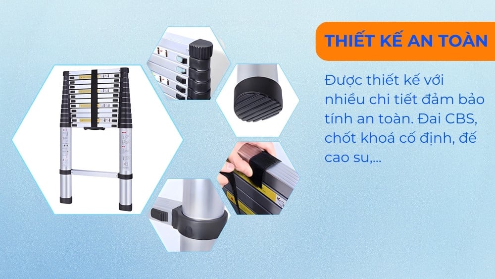 Thang nhôm rút đơn 6m HAKAWA HK-160 16 Thang nhôm 6m được thiết kế vô cùng an toàn