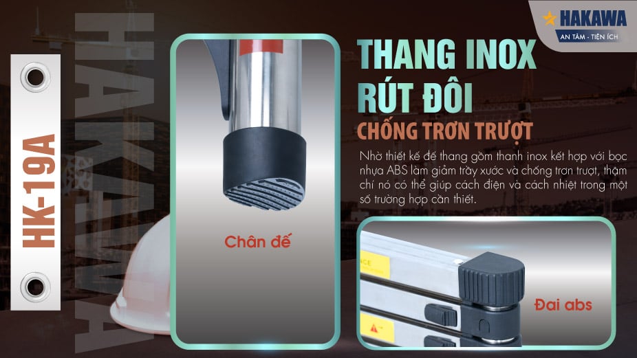 thang inox rút đôi chữ A Hakawa HK-19A chống trơn trượt tốt