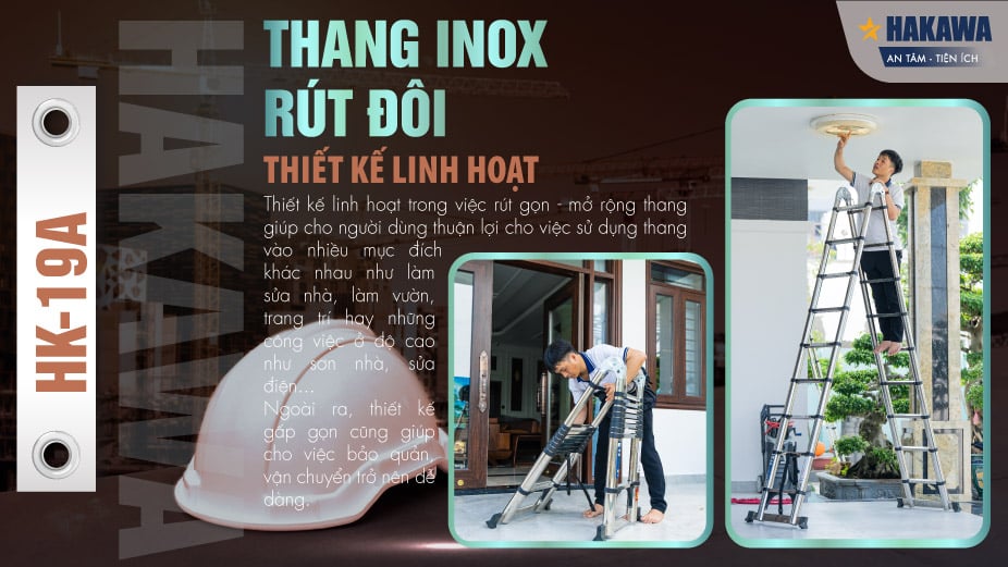 thang inox rút đôi chữ A Hakawa HK-19A có tính linh hoạt cao