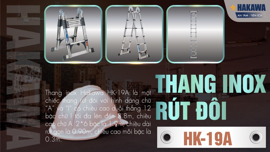 Thang inox chữ A HAKAWA HK-19A (3m8) 6 Thang inox rút đôi chữ A Hakawa HK-19A