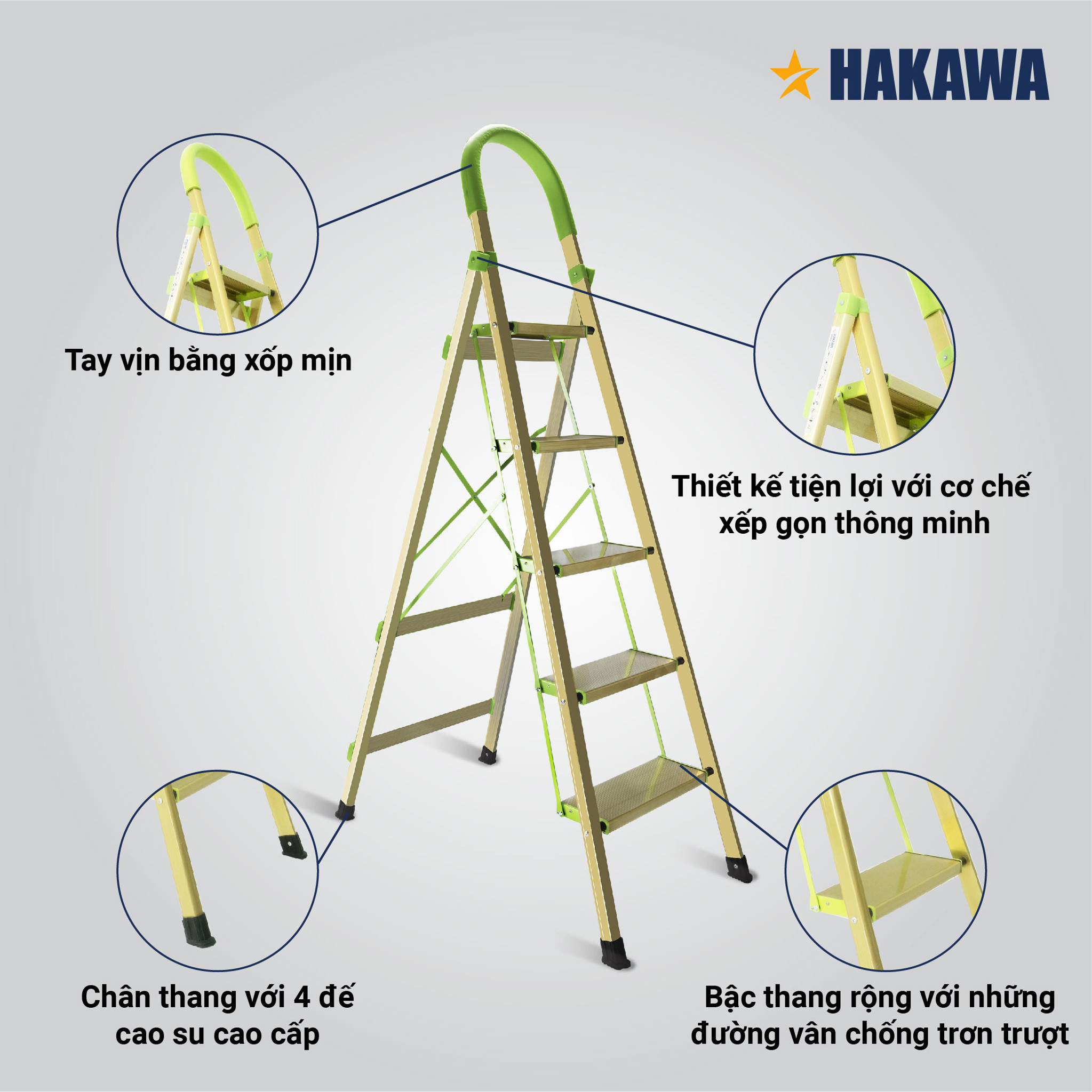 Thang nhôm ghế 5 bậc HAKAWA HK-005 7 Thiết kế linh hoạt đảm bảo an toàn và tiện lợi
