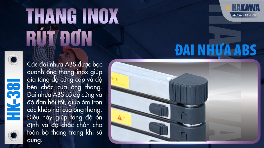 Thang inox rút đơn Hakawa HK-38I có đai nhưa ABS gia-tac độ chắc chắn