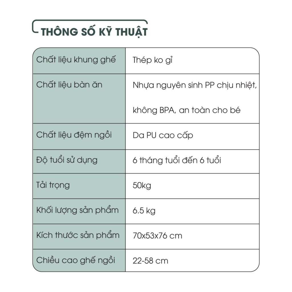Ghế ăn dặm cho bé HAKAWA HK-B08 17 Thông số kỹ thuật ghế ăn dặm cho bé Hakawa HK-B08
