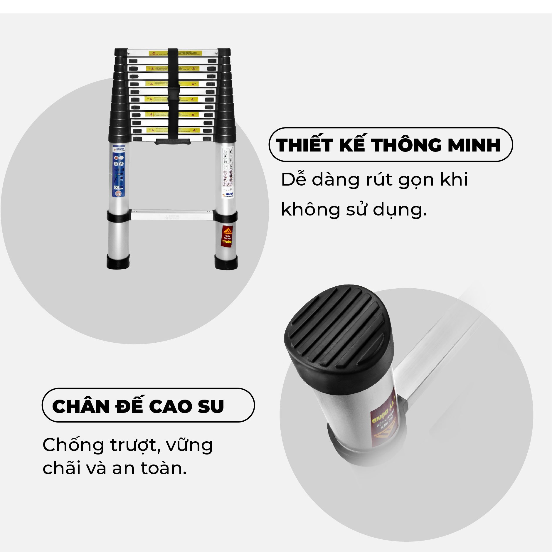 Thang nhôm rút đơn 5m HAKAWA HK-150 11 Thang HK-150 với thiết kế thông minh dễ dàng sử dụng, chống trượt, vững trãi và an toàn