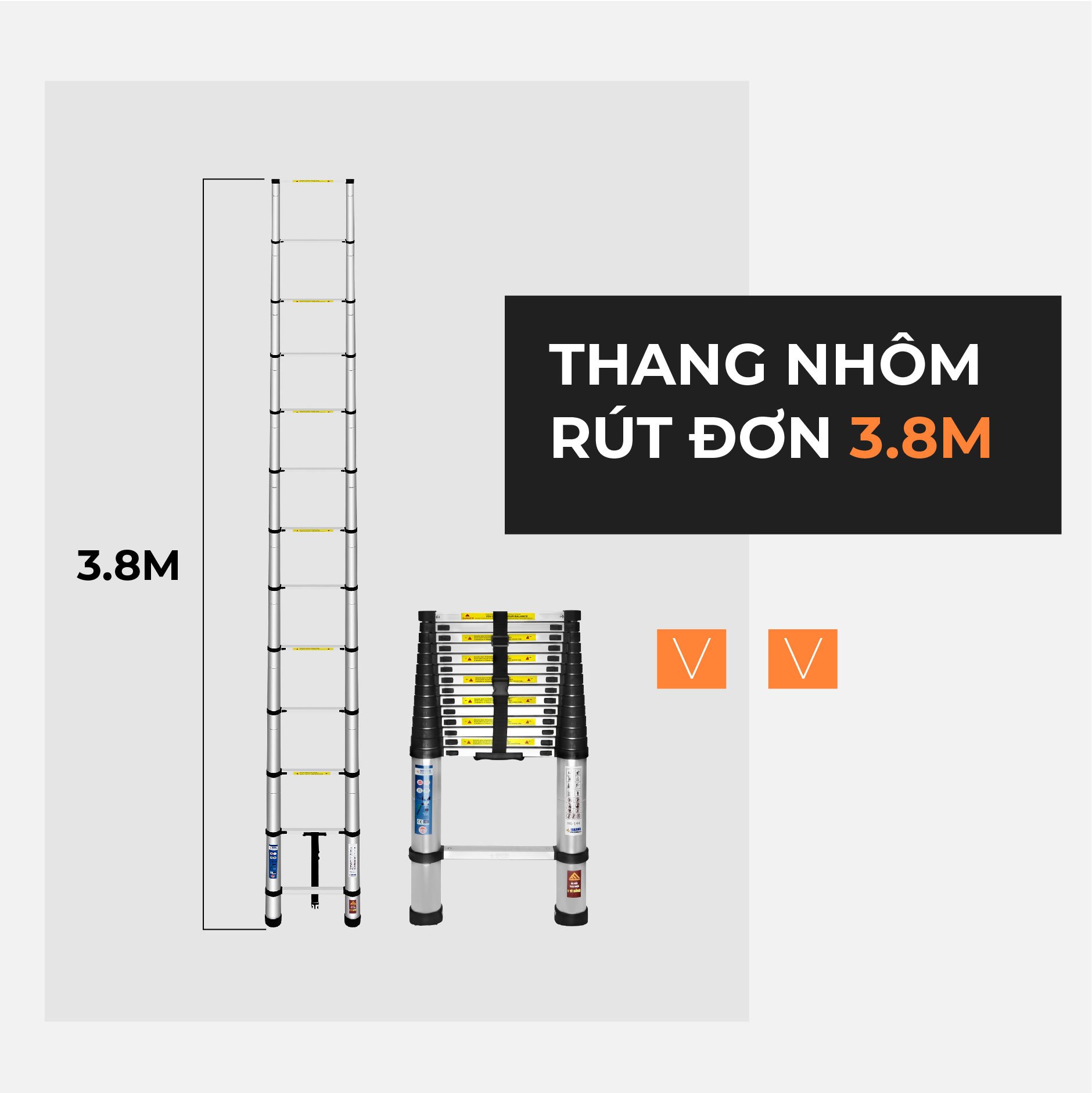 Thang nhôm rút đơn HAKAWA HK-138 17 Thang nhôm rút đơn với chiều cao tối đa 3.8m