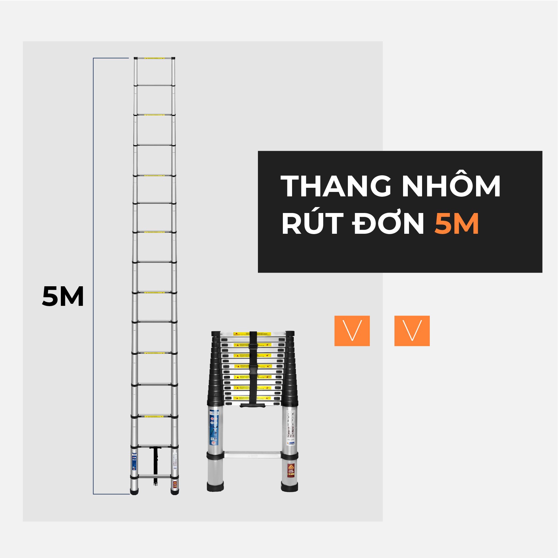 Thang nhôm rút đơn 5m HAKAWA HK-150 10 Thang nhôm rút đơn Hakawa HK-150 chiều cao tối đa lên đến 5m