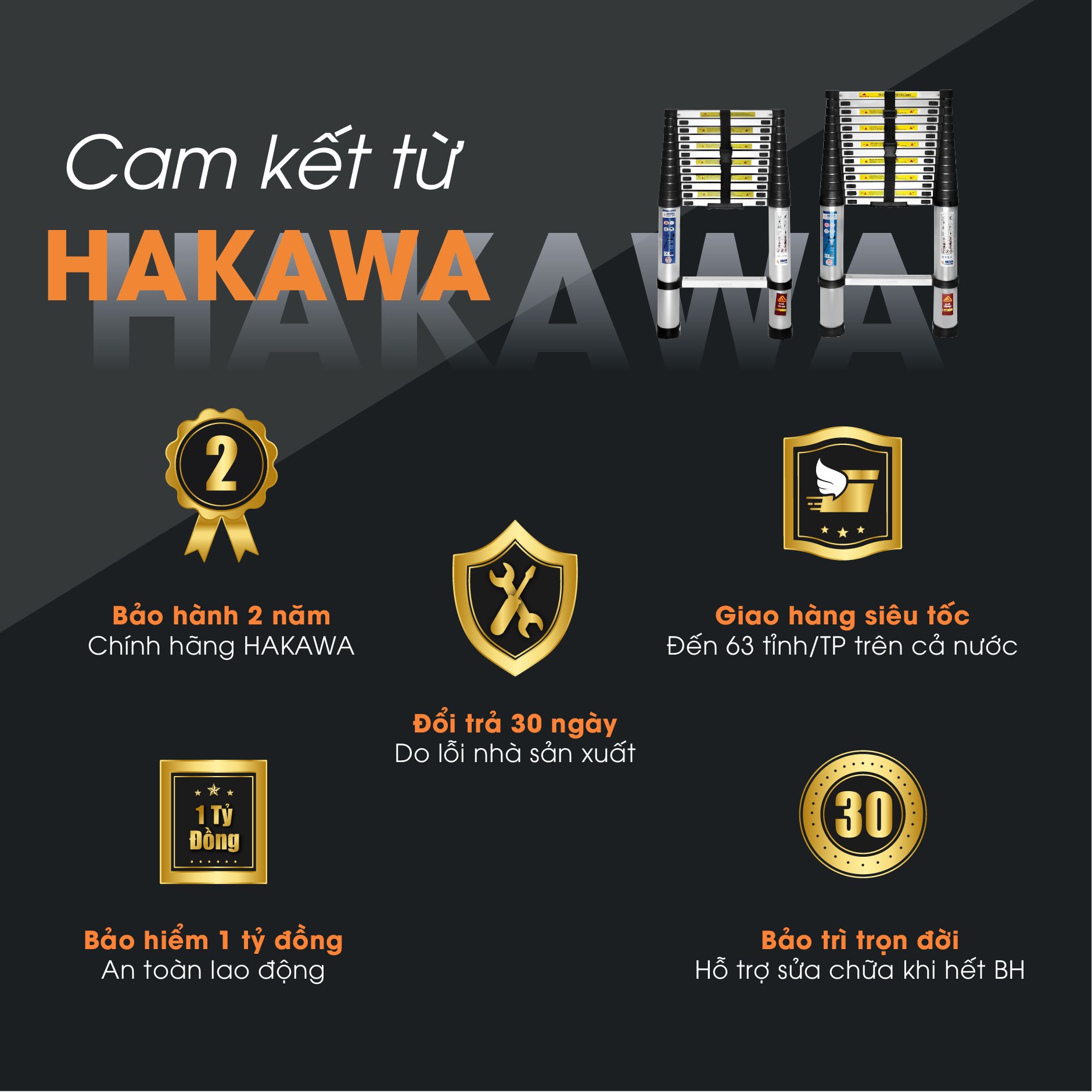 Thang nhôm rút đơn 5m HAKAWA HK-150 13 Thang nhôm rút Hakawa HK-150 được Hakawa cam kết chính sách bán hàng bảo hành chất lượng sản phẩm lâu dài và bảo vệ tối đa các quyền lợi của khách hàng