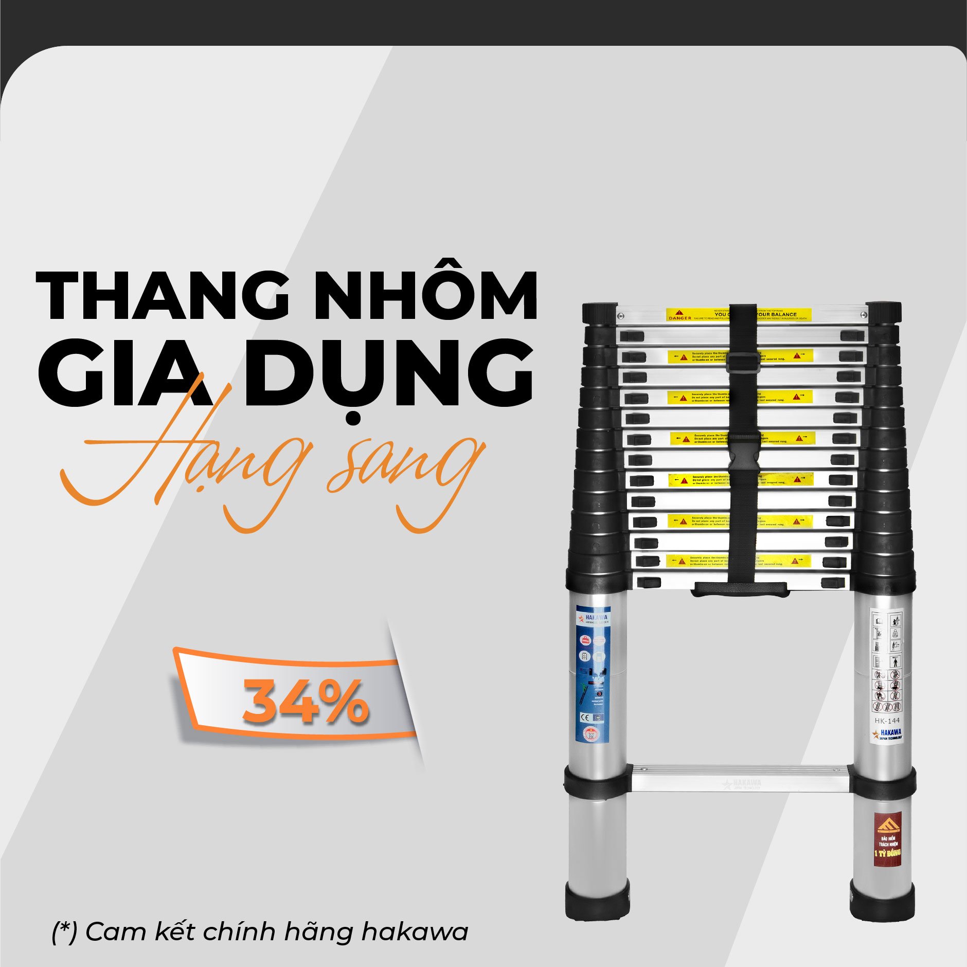 Thang nhôm rút đơn 5m HAKAWA HK-150 8 Thang nhôm rút đơn cao cấp Hakawa HK-150