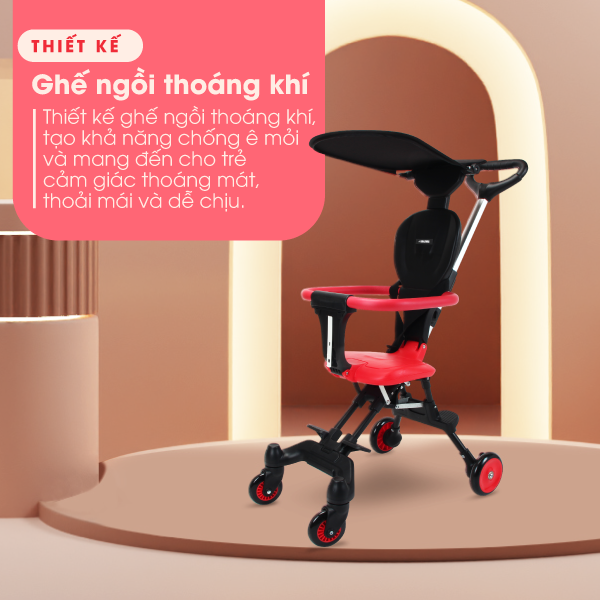 Xe đẩy gấp gọn cho bé HAKAWA HK-B07 14 Ghế ngồi được thiết kế thoáng khí, êm ái tạo khả năng chống ê mỏi giúp mang đến cho trẻ cảm giác thoáng mát, thoải mái và dễ chịu