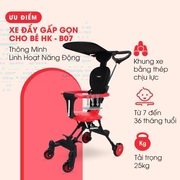 Xe đẩy gấp gọn cho bé HAKAWA HK-B07 10 Ưu điểm của xe đẩy gấp gọn B07