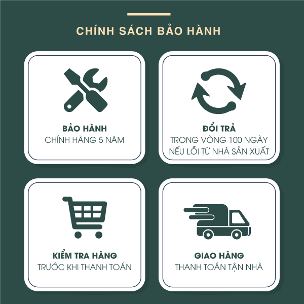Chính sách bảo hành của xe đẩy em bé lên đến 5 năm, nhận hàng tại nhà, kiểm tra hàng trước khi thanh toán và được đổi trả trong vòng 100 ngày đầu mua hàng nếu có lỗi từ nhà sản xuất. 